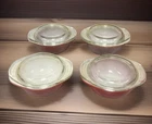Vtg Flamingo Pink Pyrex 8 ounce Small Round 080 Casserole w Lids Read Lot of 4