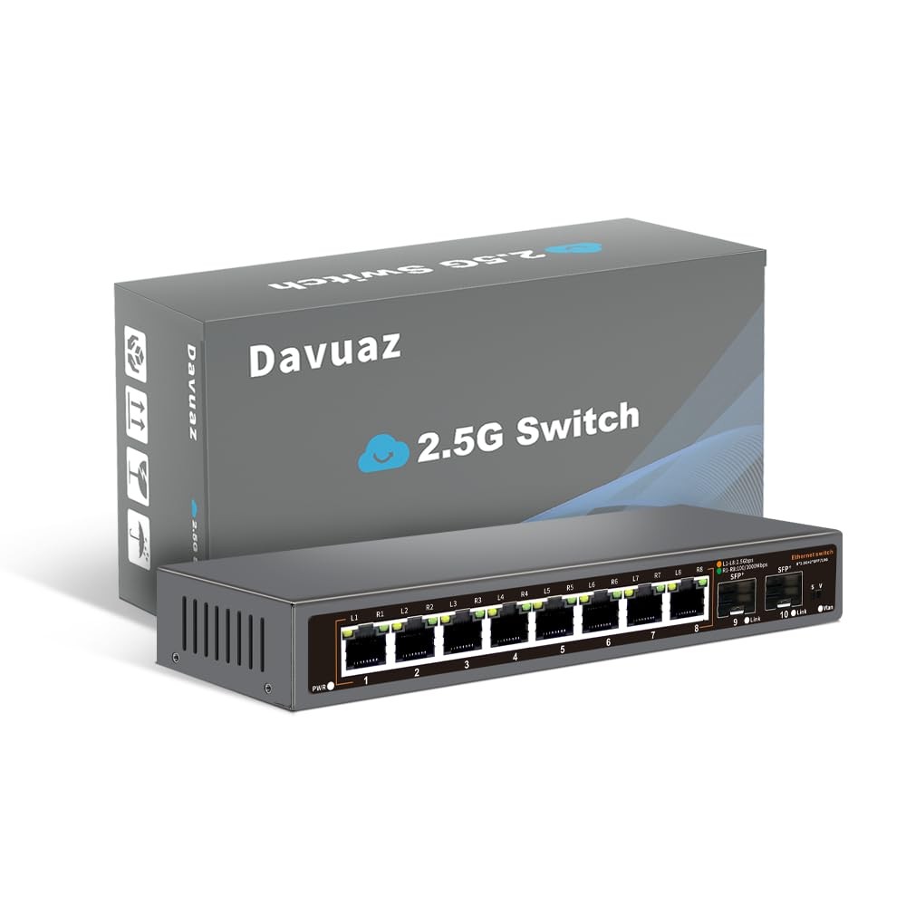 Commutateur Ethernet 2.5G à 8 ports Base-T et 2 slots SFP pour réseau ultra-rapide domestique Noir