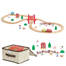 Interactive Wooden Train Set with Tracks and Accessories for Toddlers 3-8