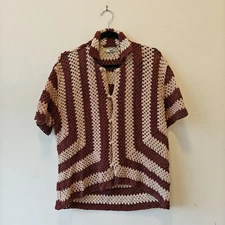 Bode Flagship Crochet Shirt in Paprika Cream Size M/L