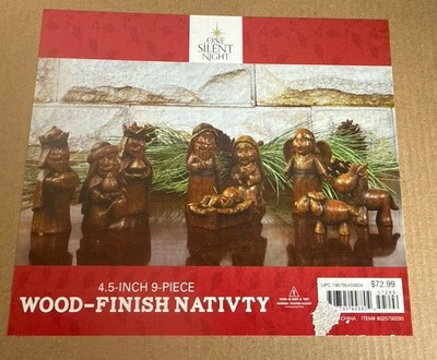 ONE SILENT NIGHT 9-Piece Wood Finish Resin Carved Nativity Scene 4.5 in