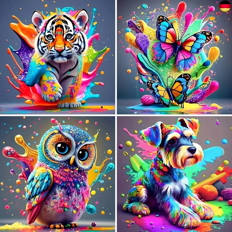 FLAJZ Malen Nach Zahlen Kinder, 4 Stück Tiere Malen Nach Zahlen ab 5 6 7 8 9 10