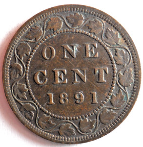 1891 CANADA CENT - SDLL (SMALL Date Large Leaves) OBV 3 Type - SHARP -Lot U10