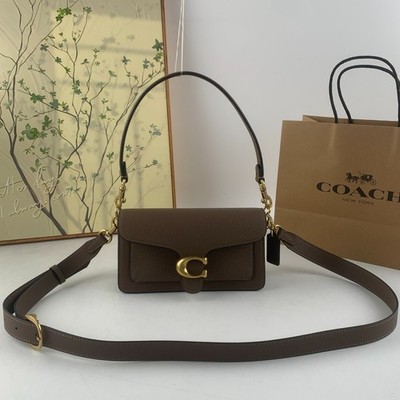 COACH CM546 Tabby Shoulder Bag 20 Grain Leather Brown Gold Snap