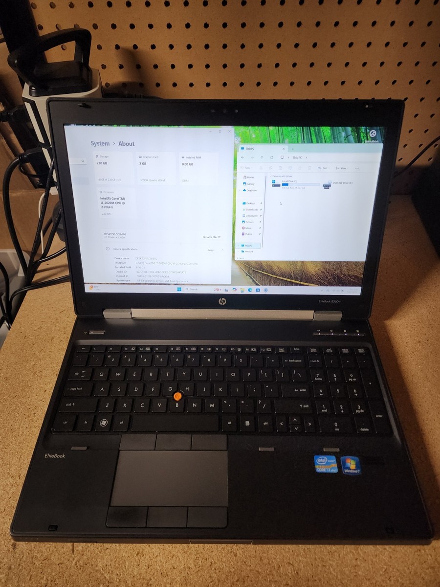 HP EliteBook 8560W Laptop i7-2620M 8GB RAM 256GB SSD Win 11