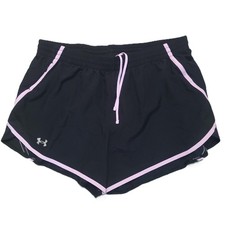 Under Armour Fly By 2.0 Running Shorts Women L Drawstring Loose Lined Black Pink