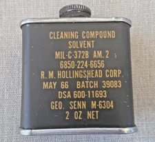 1966 US Military Cleaning Compound Solvent 2 OZ Tin Can MIL-C-372B Appears Full