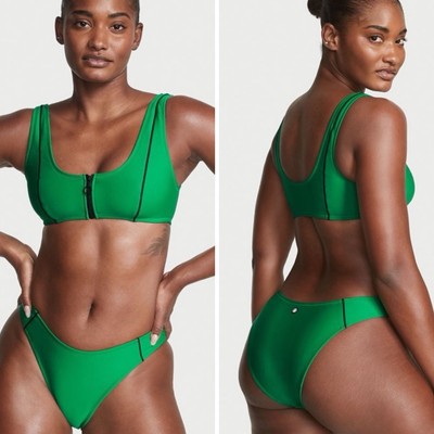 Victoria s Secret Sporty Bikini Set Size S Green 2pc Brazilian Scoop Bottom NEW