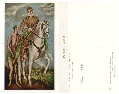 Kunstpostkarte El GRECO 1955 Saint Martin Beggar National Gallery Washington Vtg