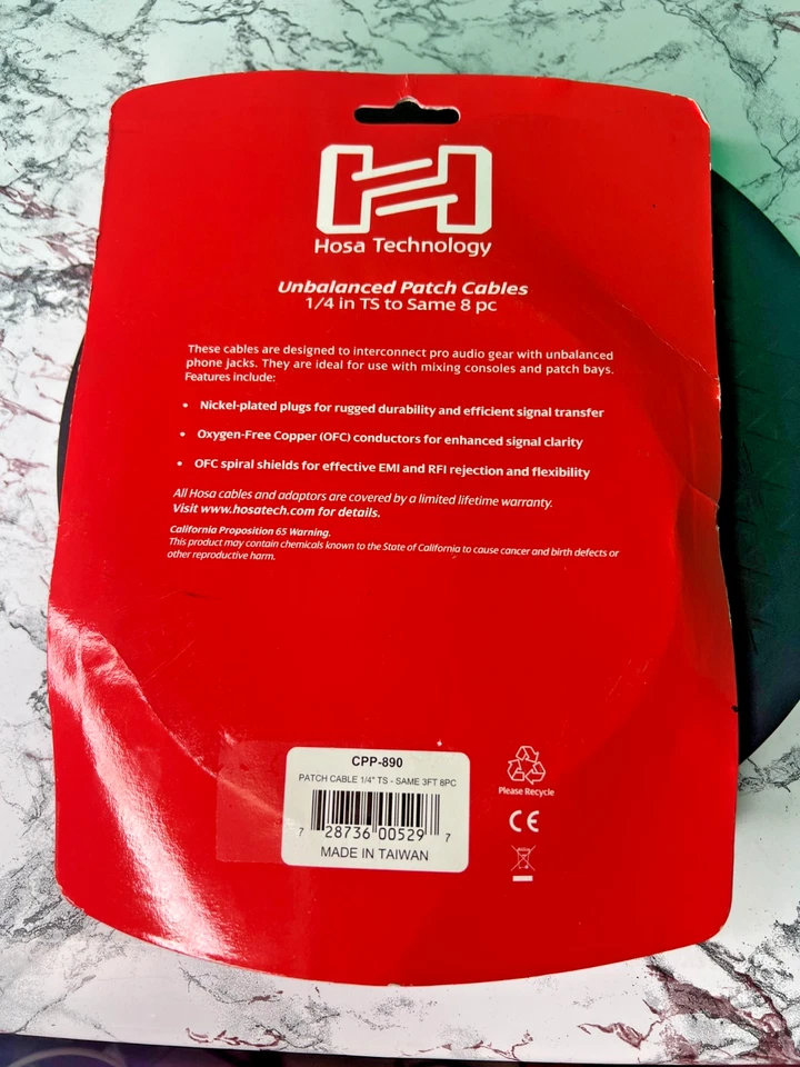 Juego de cables de conexión desequilibrados Hosa Technology CPP-890 1/4" TS 3 pies (paquete de 8) Foto 2 de 4