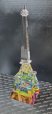 VTG? Beautiful Crystal Iridescent Prizm Eiffel Tower 9in w/Box Case