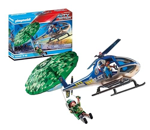 Playmobil 70569 Hélicoptère de Police et Parachutiste pour Enfant dès 4 Ans