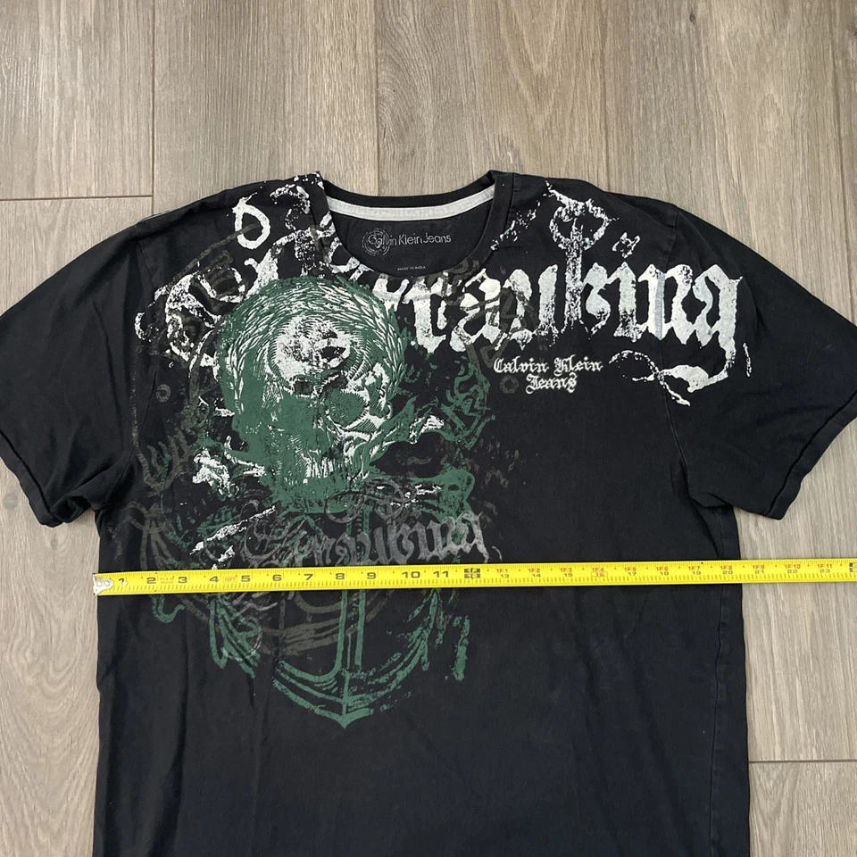 Calvin Klein Jeans Mens L T Shirt Black Y2K Style Graphic Gothic - Image 4 of 4