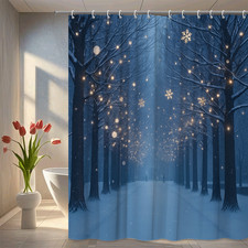 Winter Wonderland Shower Curtain with Snowflakes and Lights
