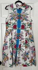 Talbots Shirt Dress 14 Floral Sleeveless Blossoms Garden Button Pockets Preppy
