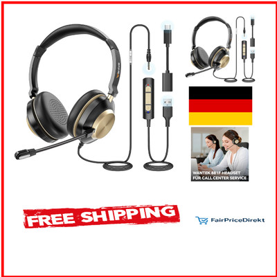 Wantek 882FUSB Headset mit Noise Cancelling Mikrofon und hochwertigem Kabel