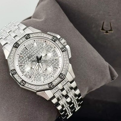Bulova Octava Crystal 96C134 Silver Dial Chronograph Quartz Men's Watch 41.5MM