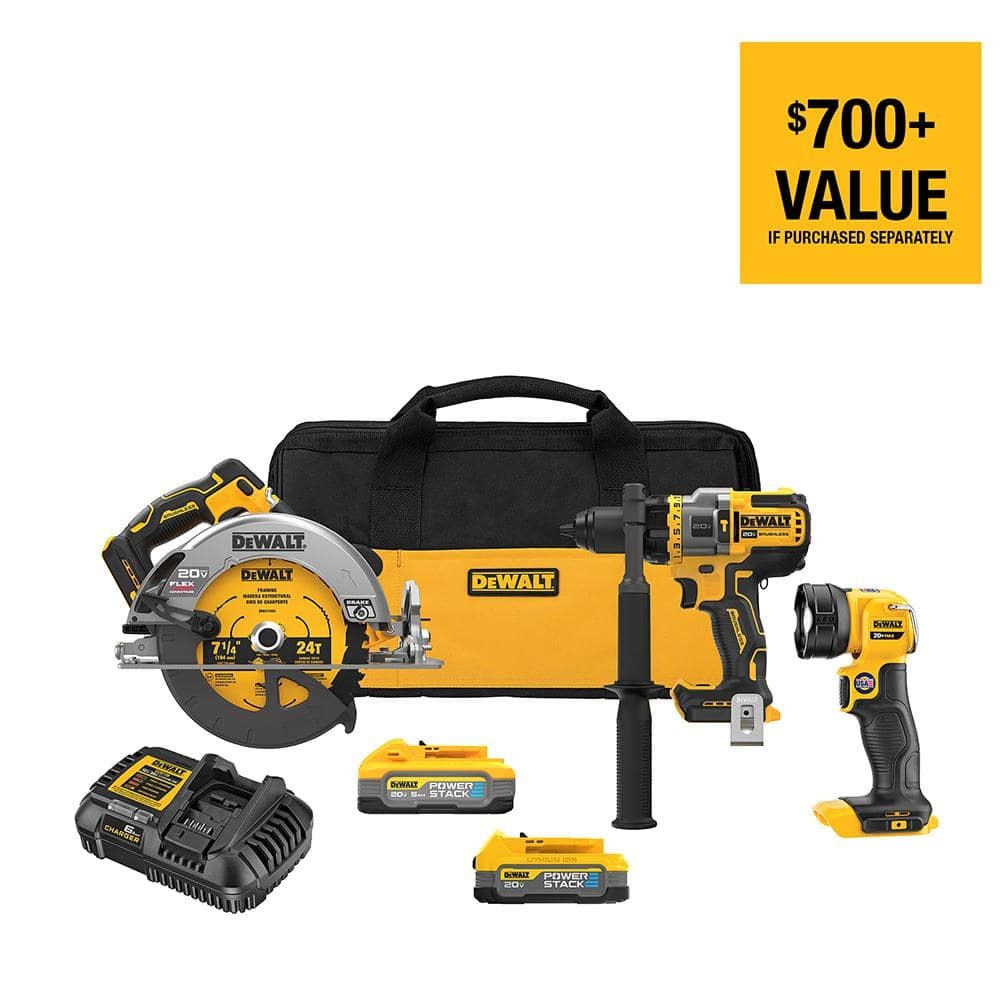 20V MAX Lithium-Ion Cordless 3-Tool Combo Kit with 5.0Ah and 1.7Ah Batteries
