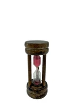 Wood 3 Minute Pink Sand Hour Glass Egg Timer 4” Tall x 1.5” Round Vintage Retro
