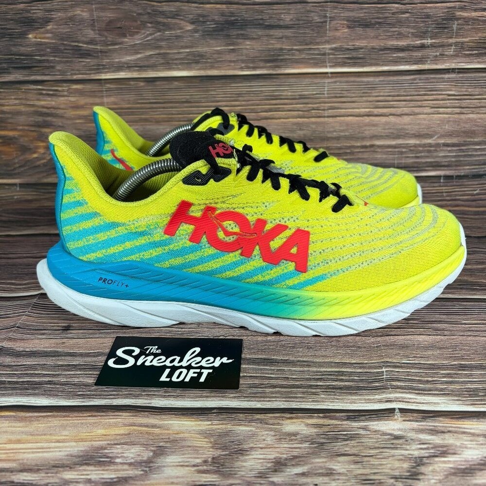 Hoka One One Mach 5 Men's Yellow Blue Athletic Running Shoes Size 11.5