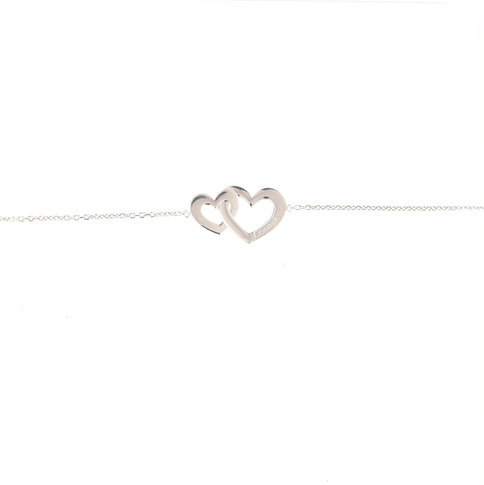 Bracelet en argent massif rhodié et double cœur entrelacé ciselé - 2