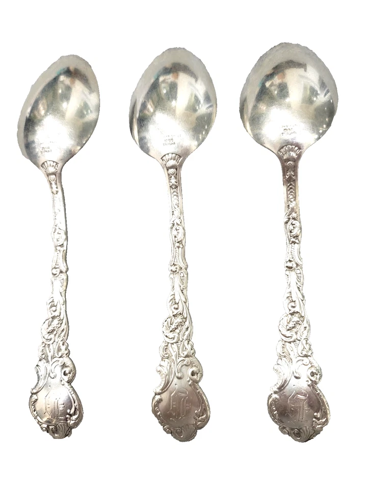 3 cucharas de sopa/desierto ovaladas de plata esterlina Gorham Versailles +/- 5 onT 7+ en L. Foto 2 de 4