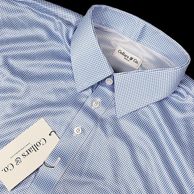 Collars & Co Polo Shirt Men's M Blue Houndstooth Performance Golf Preppy