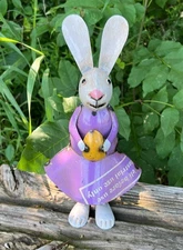 NEW PRIMITIVE RABBIT RECYCLED METAL BELLA with EGG 12"Tx6"Wx4"D Aged FARMHOUSE