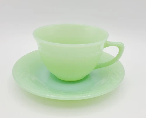 Vintage 1940s Fire-King Jadeite Tea Cup & Saucer Set by Anchor Hocking