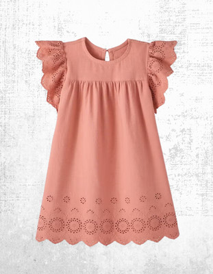 Ex Hanna Andersson Mädchen Rüschenärmel Leinen Ösen Kleid In Rose Dawn