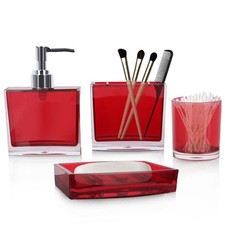 4-Piece Bold Red Acrylic Bathroom Set   Soap Dispenser, Toothbrush Holder, So...