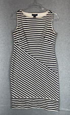 Chaps Dress Womens 6 Navy White Striped Sleeveless Stretch Sheath Classic Career