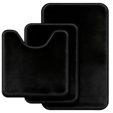 3 Piece Black Bathroom Rug Set, 32 In. X 20 In. Memory Foam Bath Mats with Toile