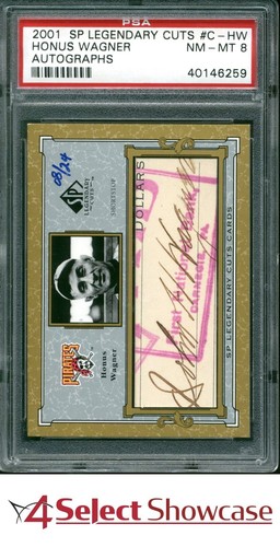 2001 SP LEGENDARY CUTS AUTOGRAPHS #C-HW HONUS WAGNER HOF #/24 POP 5 PSA 8