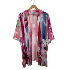 Catherines Floral Watercolor Kimono 3X Open Front Duster Colorful Pastel Boho