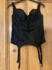 Bravissimo Wired Unpadded Boned Black Basque With Suspenders UK Size 32F NWOT