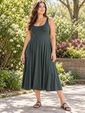 Quince Tencel Jersey Fit & Flare Dark Olive Sleeveless Dress Plus 3x