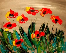 RED POPPIES    by Mark Kazav Original Oil Painting Wall  Impressionism 98GY7I6