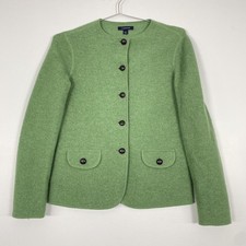 Lands End Blazer Jacket Womens 4 Green 100 Wool Collarless Button Pockets Class