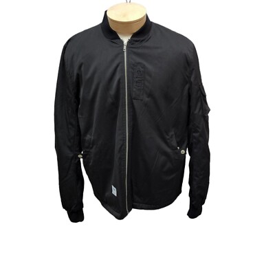 Mens Bomber Jacket XL Black Embroidered Detail Patches Sleeve Pocket Kidult 