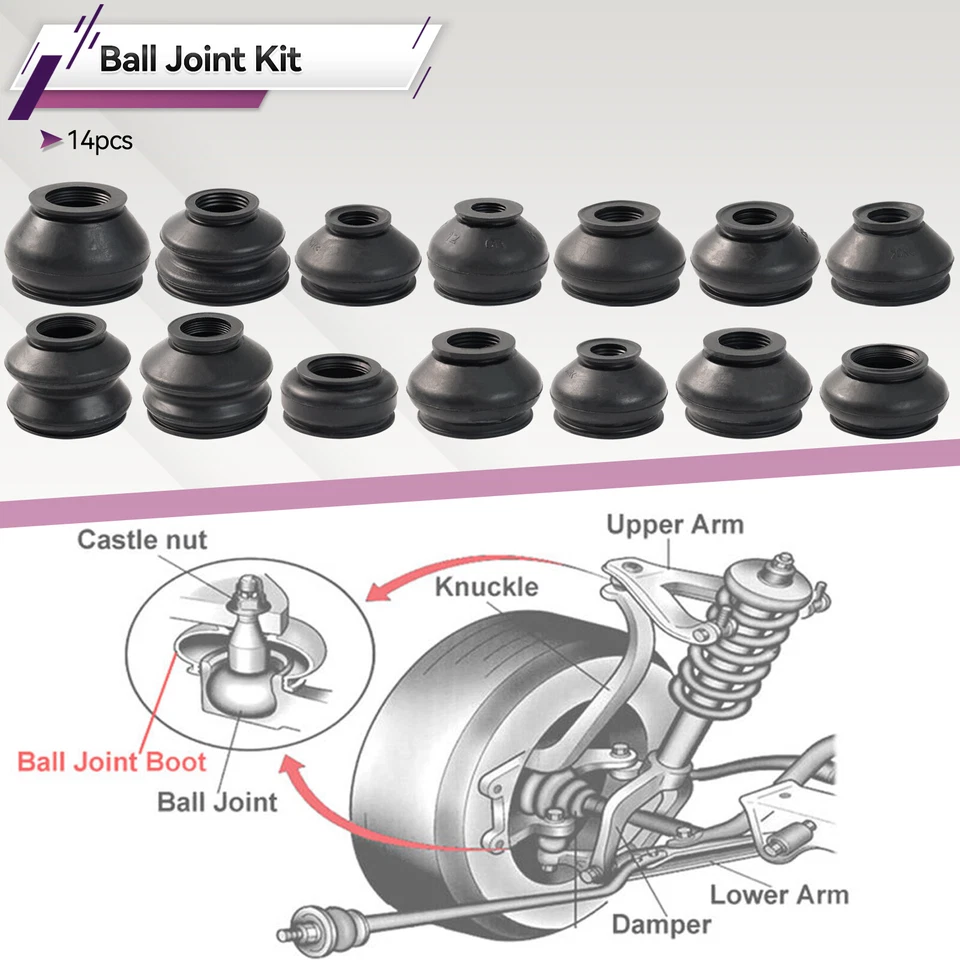 14x Rubber Ball Joint Boot Dust Cover Cap Tie Rods Linkages Ends Replacement — 第 3/4 张图片