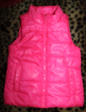 JUSTICE Bright Pink Puffer Zip Vest Fleece Lined Pockets Girls Sz 6/7 Easy Care
