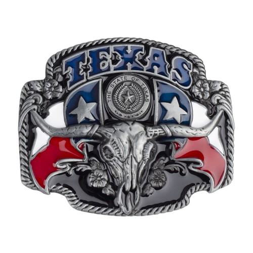 Boucle De Ceinture Vintage Western – Tête De Longhorn Bull Skull – Fabriquée Aux USA – Étain