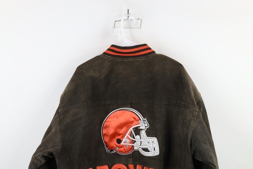 Vintage 90s Mens Large Distressed Cleveland Browns Football Suede Leather Jacket - Picture 17 of 18