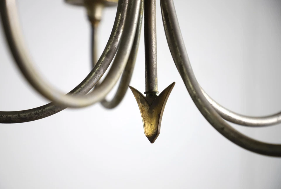 Art Nouveau 5 Arm Nickel Plated Brass & Steel Chandelier - Image 3 of 4