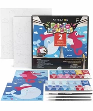 Kids Paint by Numbers Kit, 10 x 10 Inches, Pre-Printed Sea Life Canvas ARTEZA