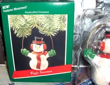 Wiggly Snowman`1989`Tap Snowman Gently And Head Will Wiggle-Hallmark Ornament-NW