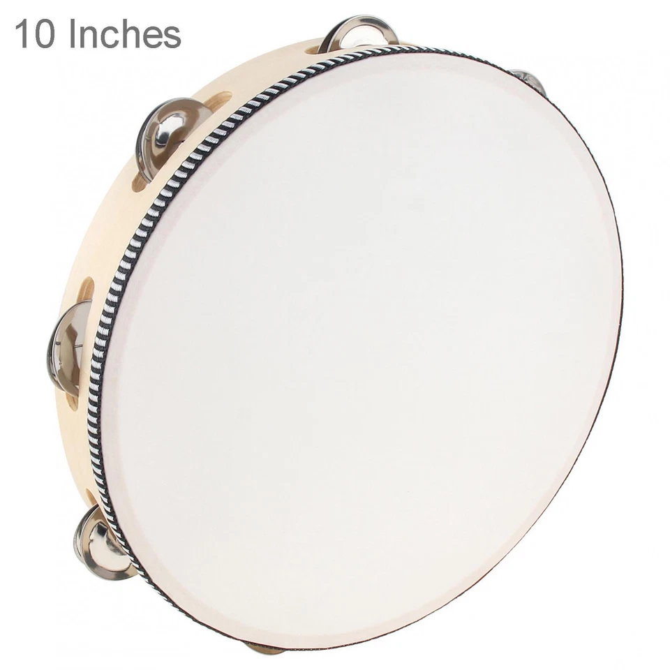 1X 4/6/8/10" Hand Held Single Row Metal Jingles Wood Tambourine for Church Party - Image 2 of 4