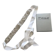 En Vogue 2" Wide Rhinestone Wedding Dress Belt With White Sash $199