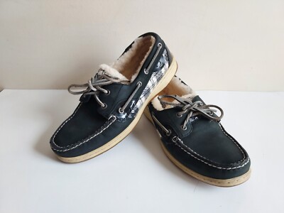 Sperry Top Sider Shoes Women's Sz Black Plaid Leather Sheep